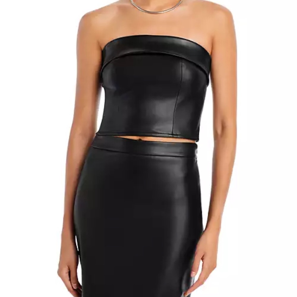 Lucy Paris Faux Leather Strapless Crop Top